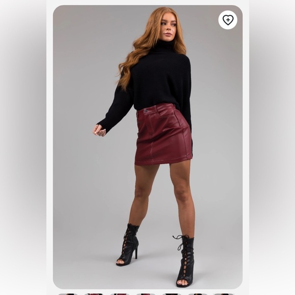 TUCKERNUCK BURGUNDY/WINE/OX BLOOD MAROON FAUX LEATHER MINI SKIRT SZ MEDIUM - Picture 7 of 16